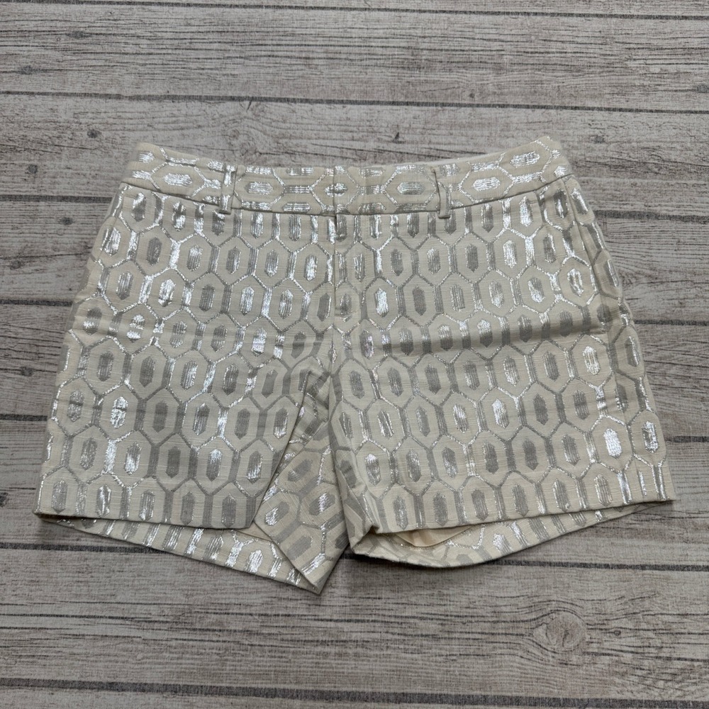 Banana Republic Shorts Women's 0 Silver Metallic Jacquard Geometric Party Dressy